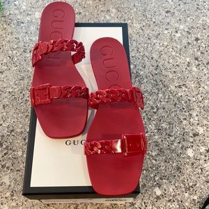 Gucci Rubber Hibiscus Red Sandal